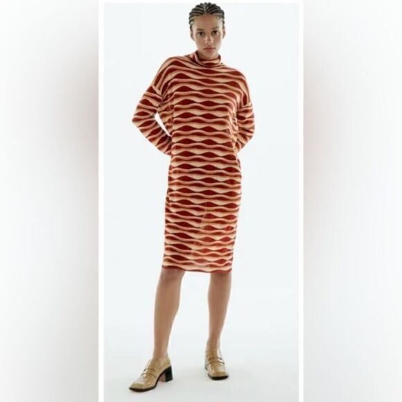 EUC ZARA PRINTED KNIT TUNIC DRESS SPECIAL EDITION BRICK - Picture 1 of 10